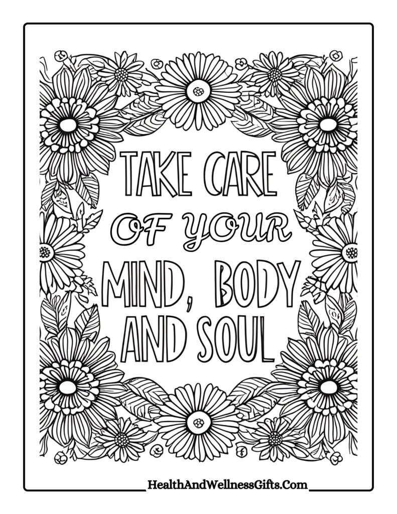 20 Self Care Quotes Coloring Pages | Inspiring PDF Printables For Mindful Gifts 8 floral design self care quotes coloring pages